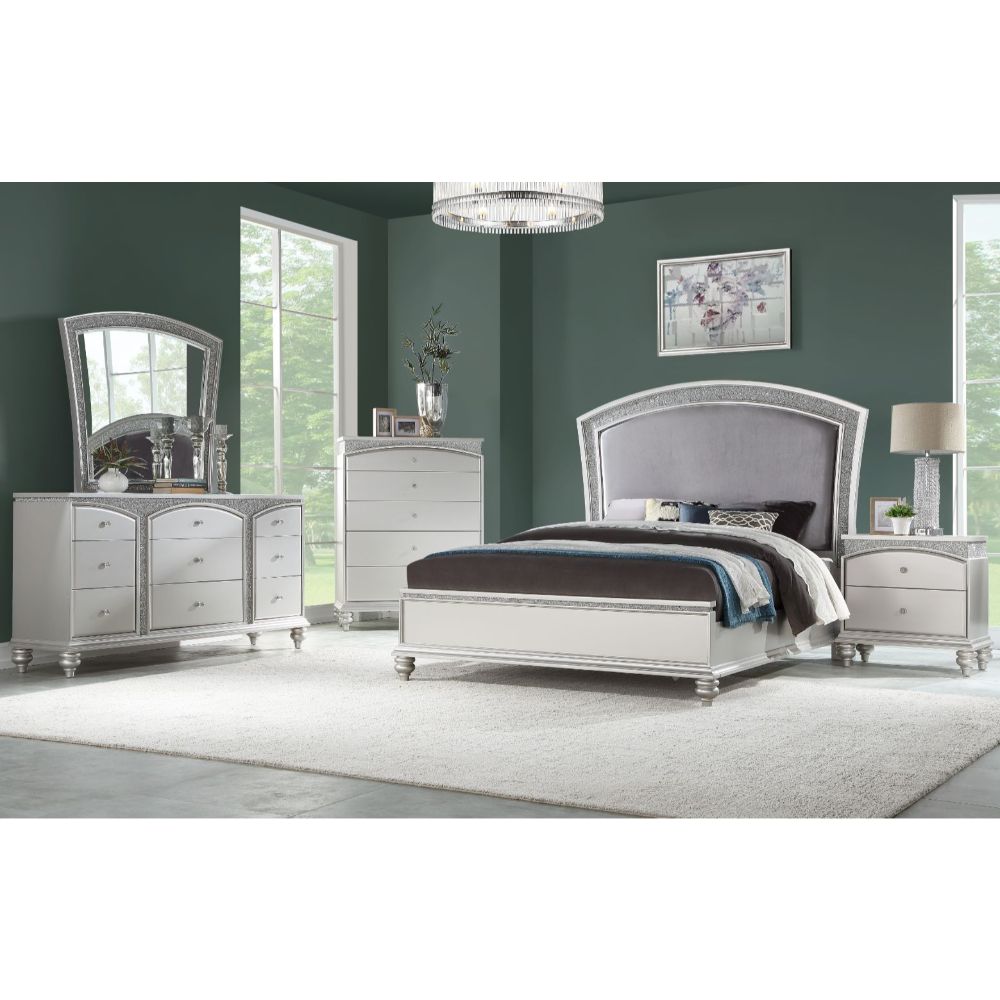 Maverick Fabric & Platinum Finish Queen Bed
