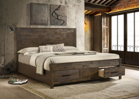 Woodmont Rustic Golden Brown Eastern King Storage Bed