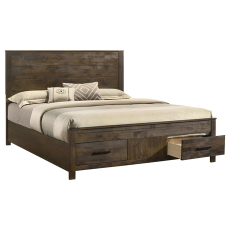 Woodmont Rustic Golden Brown Eastern King Storage Bed