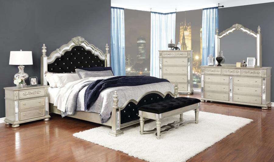 Heidi 5-Piece Queen Tufted Upholstered Bedroom Set Metallic Platinum