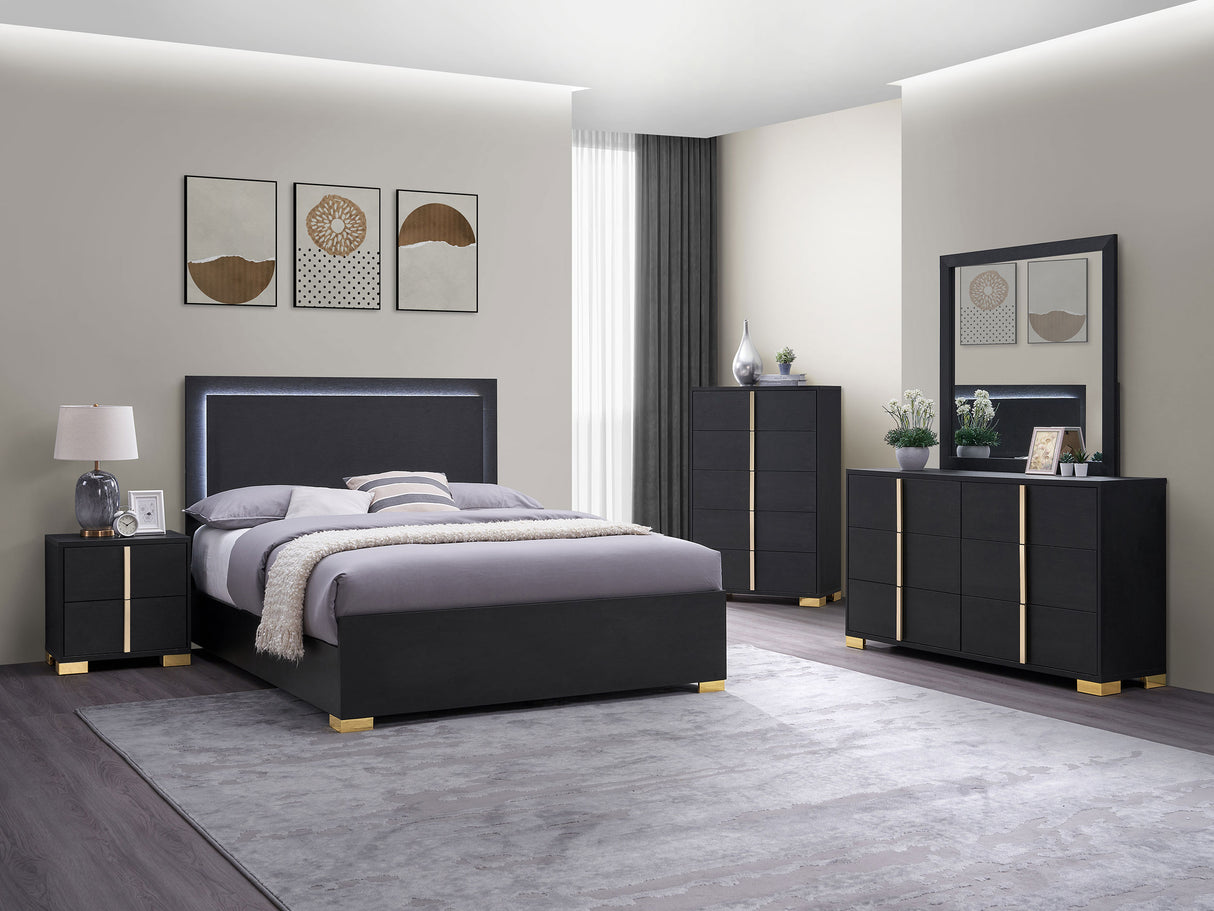 Marceline Black Wood Full Led Panel Bed