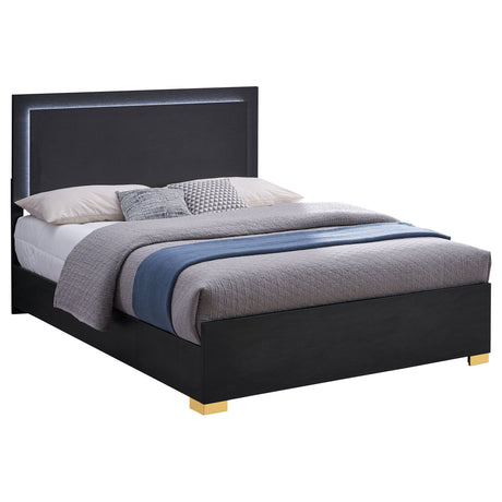 Marceline Black Wood Eastern King Led Panel Bed