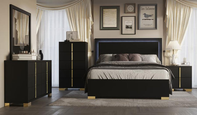 Marceline Black Wood Eastern King Led Panel Bed