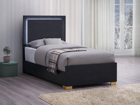 Marceline Black Wood Twin Led Panel Bed