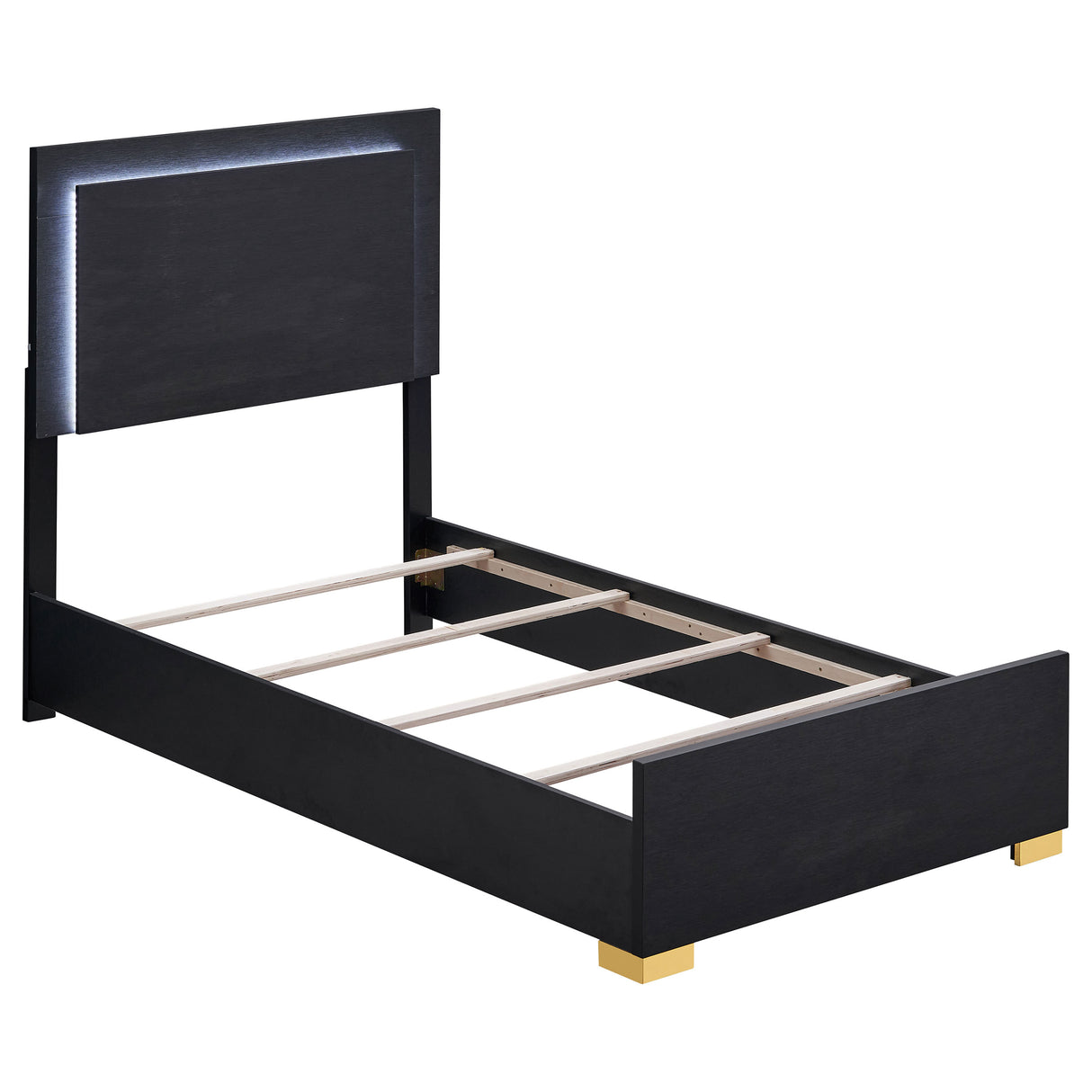 Marceline Black Wood Twin Led Panel Bed