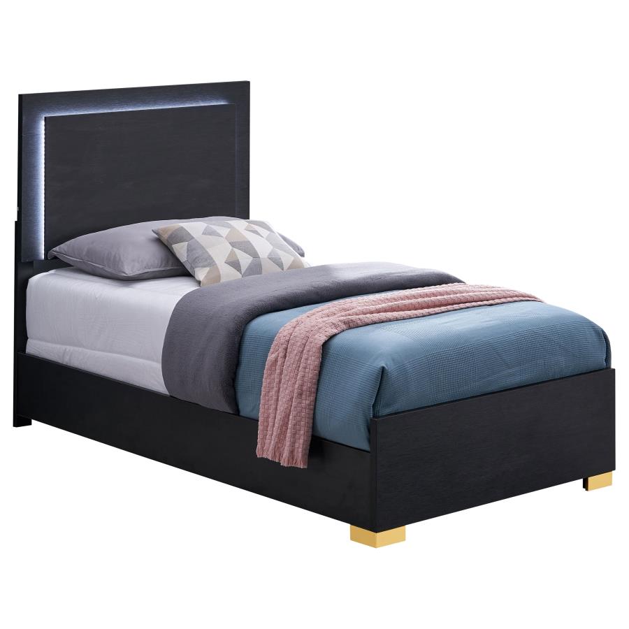 Marceline Black Wood Twin Led Panel Bed