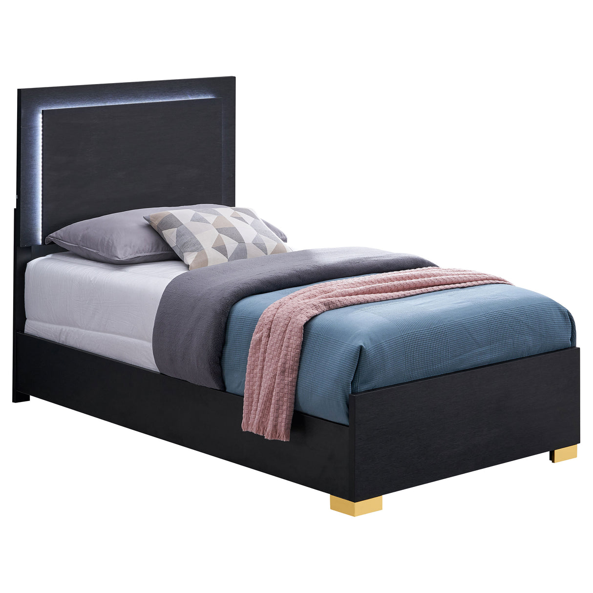 Marceline Black Wood Twin Led Panel Bed