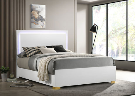 Marceline White Wood Full Led Panel Bed