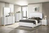 Marceline White Wood Queen Led Panel Bed