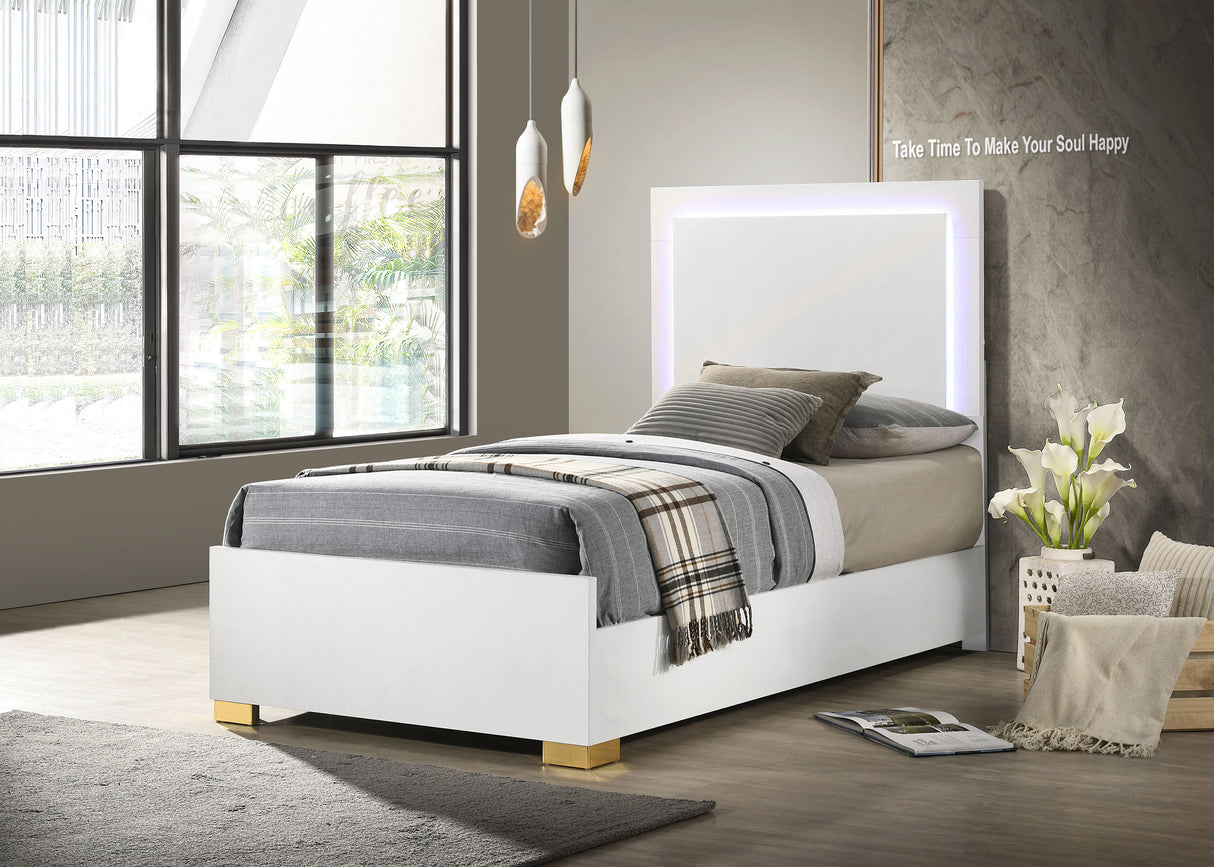 Marceline White Wood Twin Led Panel Bed