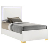 Marceline White Wood Twin Led Panel Bed