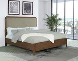 Maderia Walnut 57-Inch Upholstered Eastern King Panel Bed