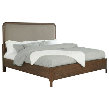 Maderia Walnut 57-Inch Upholstered Eastern King Panel Bed