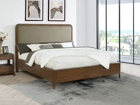 Maderia Walnut 57-Inch Upholstered California King Panel Bed