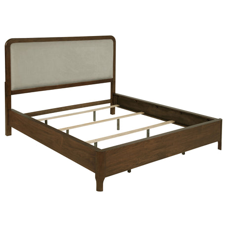 Maderia Walnut 57-Inch Upholstered California King Panel Bed