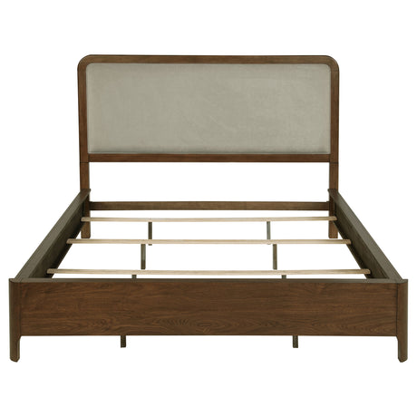 Maderia Walnut 57-Inch Upholstered California King Panel Bed