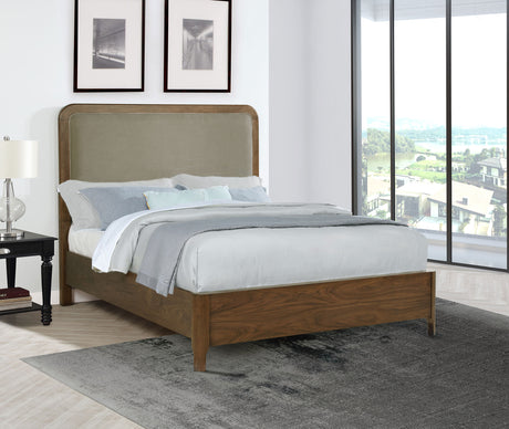 Maderia Walnut 57-Inch Upholstered Queen Panel Bed