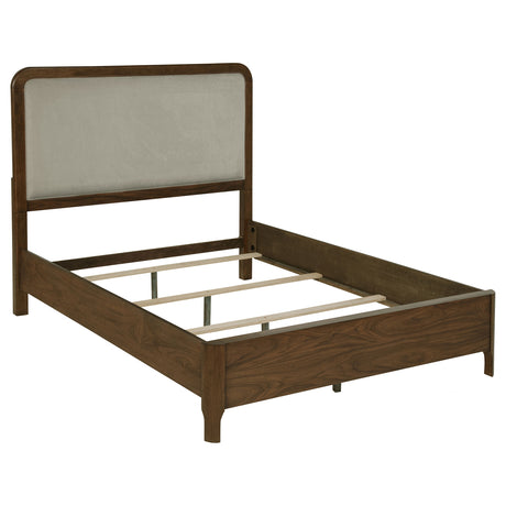 Maderia Walnut 57-Inch Upholstered Queen Panel Bed