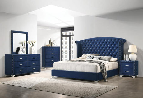 Melody Pacific Blue Eastern Tufted Upholstered Bedroom Set