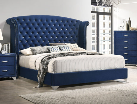 Melody Pacific Blue Upholstered California King Wingback Bed