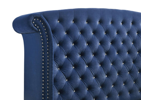 Melody Pacific Blue Upholstered California King Wingback Bed