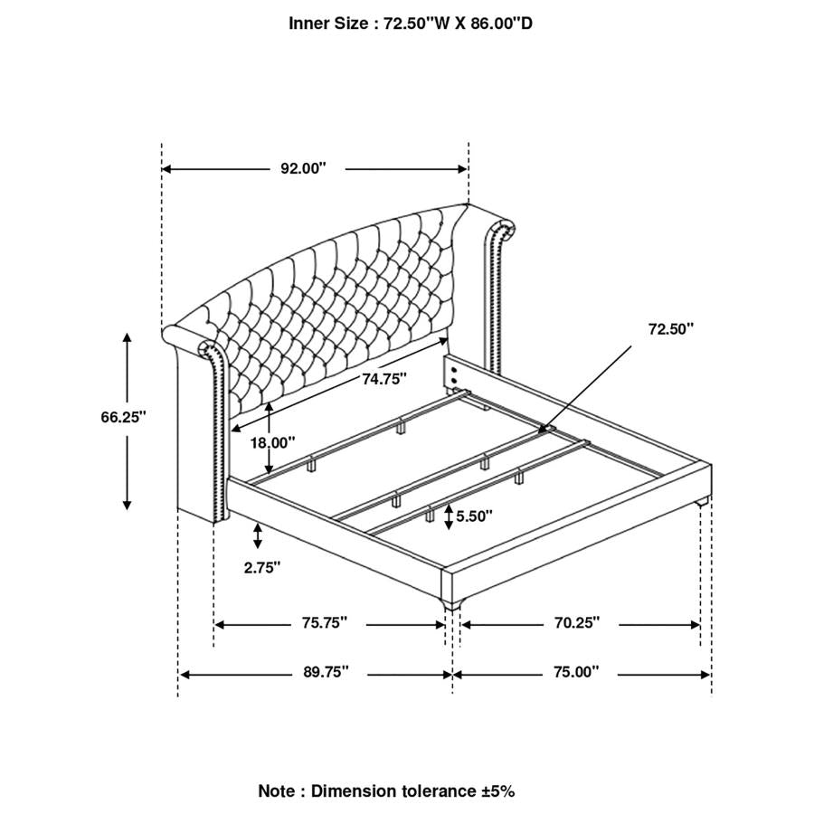 Melody Pacific Blue Upholstered California King Wingback Bed