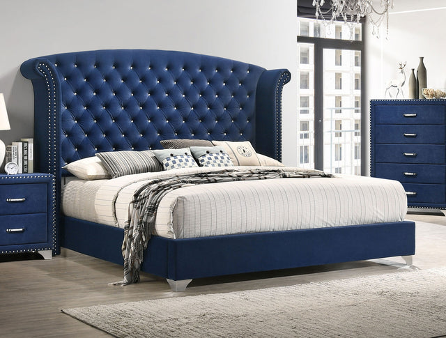 Melody Pacific Blue Upholstered Queen Wingback Bed
