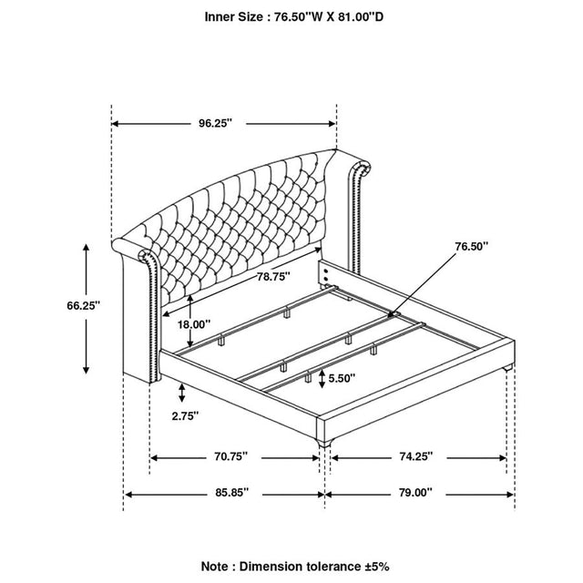 Melody Grey Upholstered Eastern King Wingback Bed