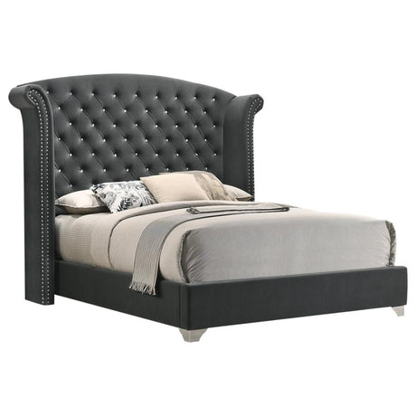 Melody Grey Upholstered Queen Wingback Bed