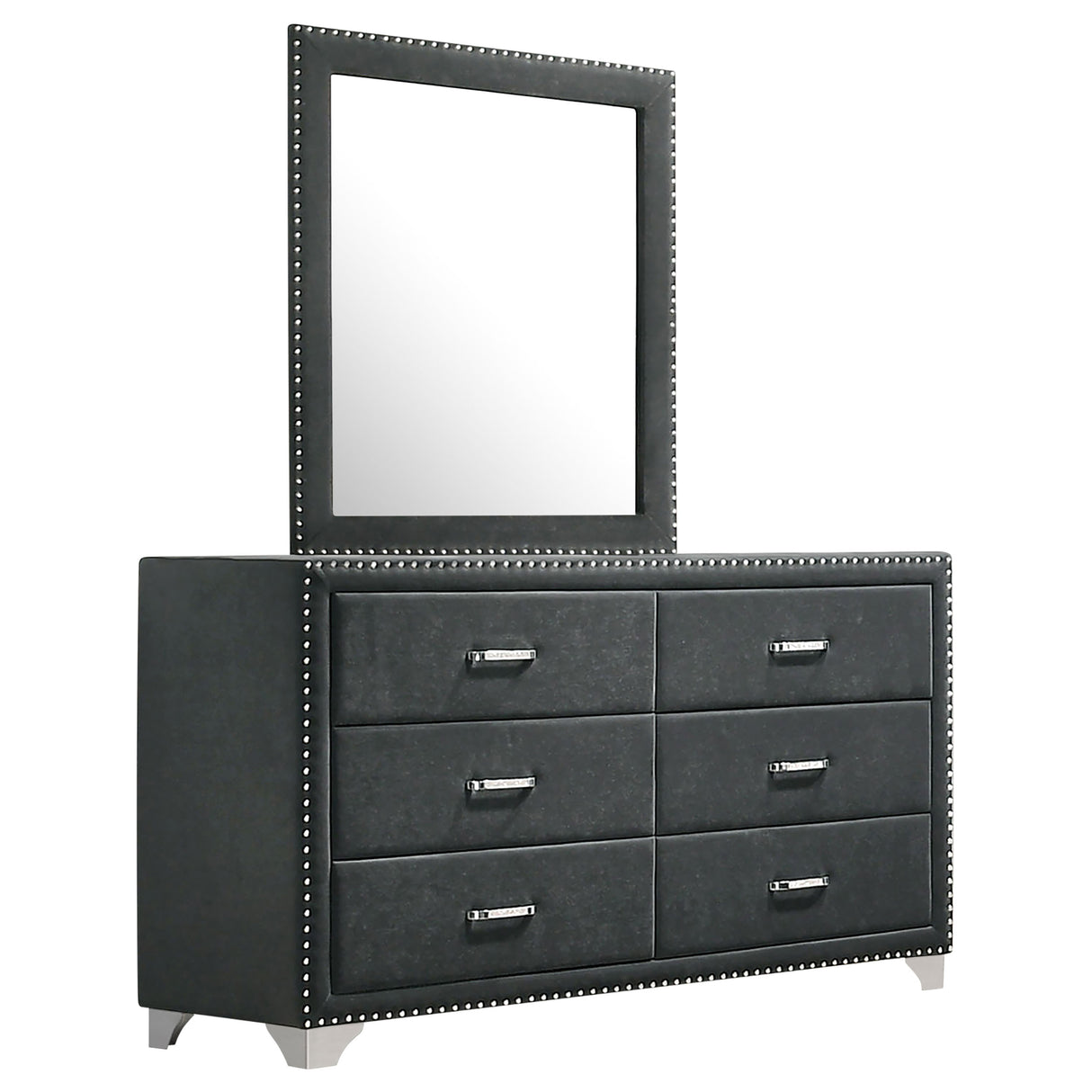 Melody Grey 6-Drawer Upholstered Dresser With Mirror