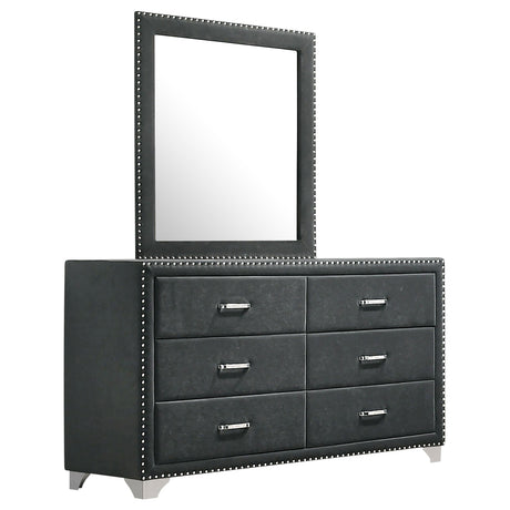 Melody Grey 6-Drawer Upholstered Dresser With Mirror