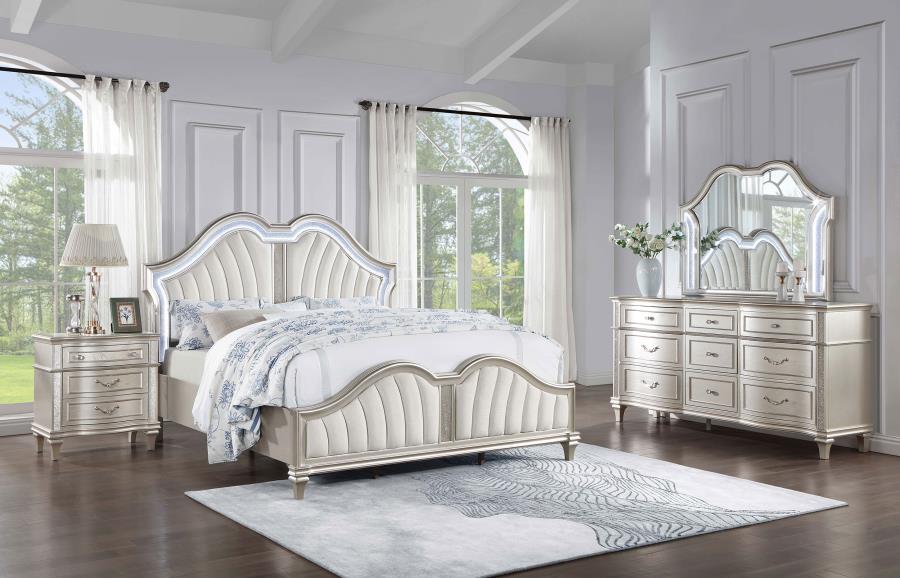 Evangeline Ivory And Silver Oak Upholstered Platform Bedroom Set