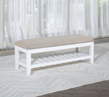 Bexhill White Upholstered Rectangular Bench With Shelf