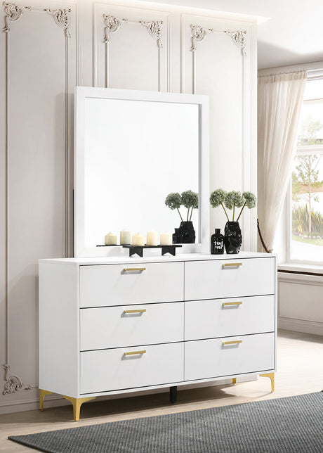 Kendall White 6-Drawer Dresser With Mirror