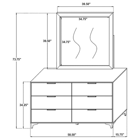 Kendall White 6-Drawer Dresser With Mirror