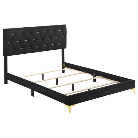 Kendall 5-Piece Tufted Panel Queen Bedroom Set Black And Gold