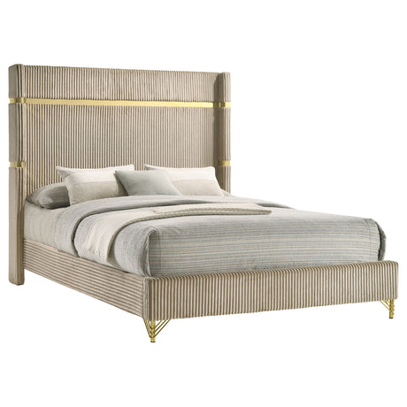 Lucia Beige 61-Inch Upholstered Eastern King Wingback Bed