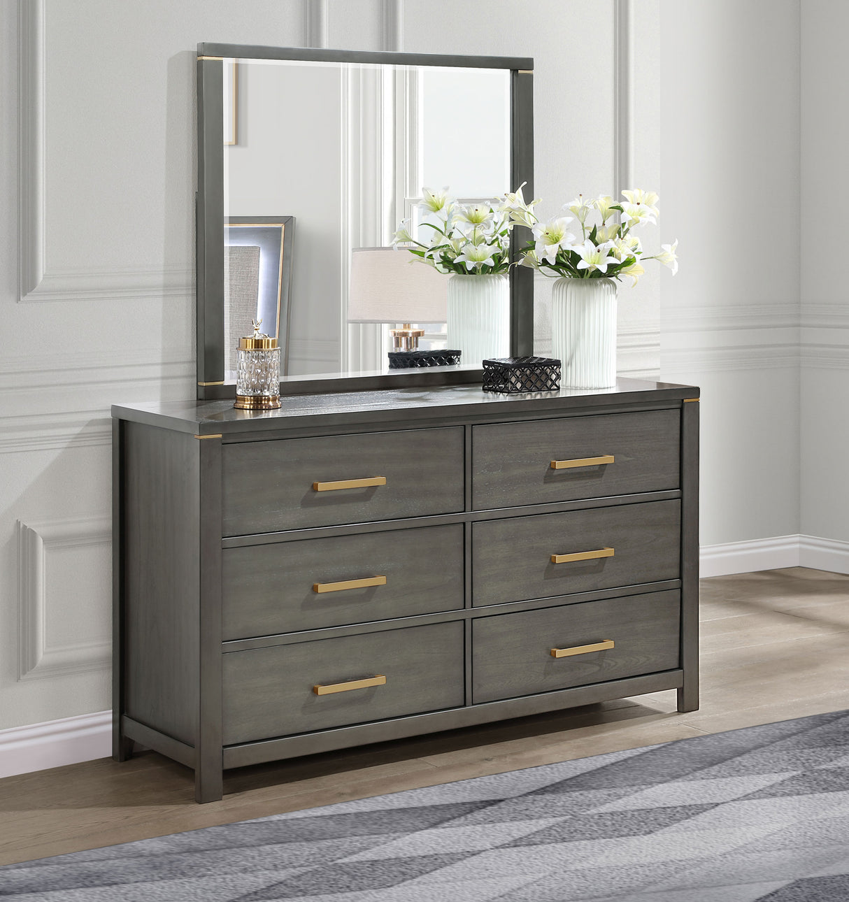Kieran Grey 6-Drawer Dresser With Mirror