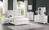 Marielle Distressed White Queen Upholstered Panel Bed