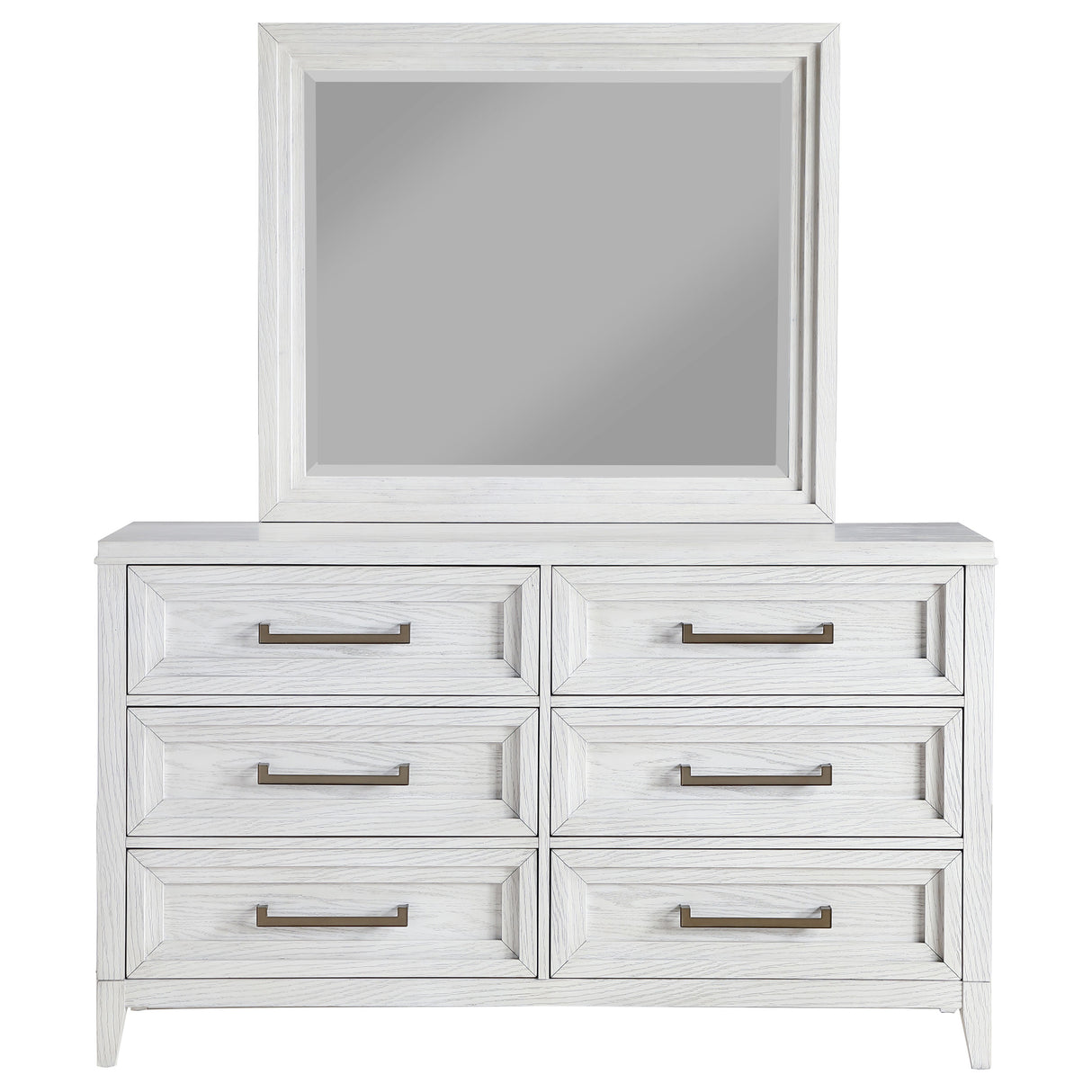 Marielle Distressed White 6-Drawer Dresser With Mirror