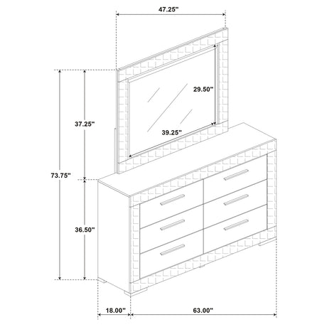 Ives White High Gloss 6-Drawer Dresser And Mirror