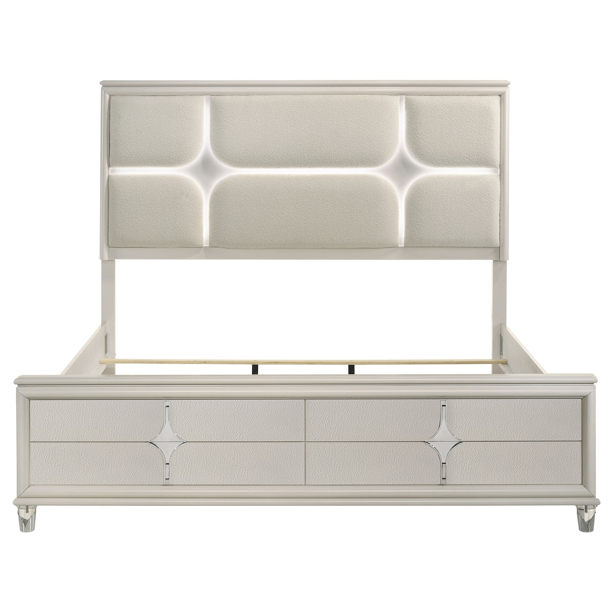 Olivia Pearl White Eastern King Panel Bed Led Headboard
