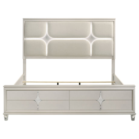 Olivia Pearl White Eastern King Panel Bed Led Headboard