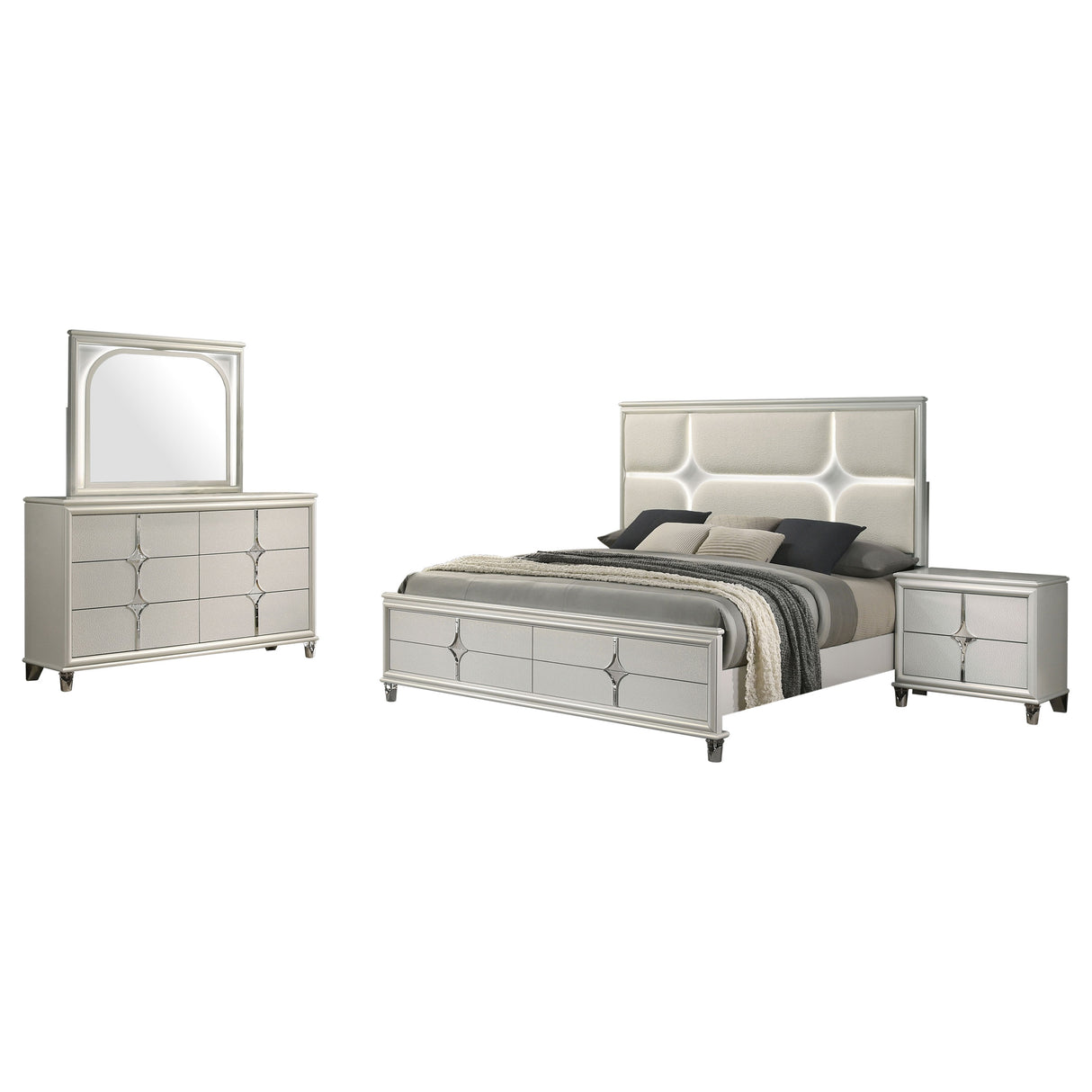 Olivia Pearl White 4-Piece California King Bedroom Set