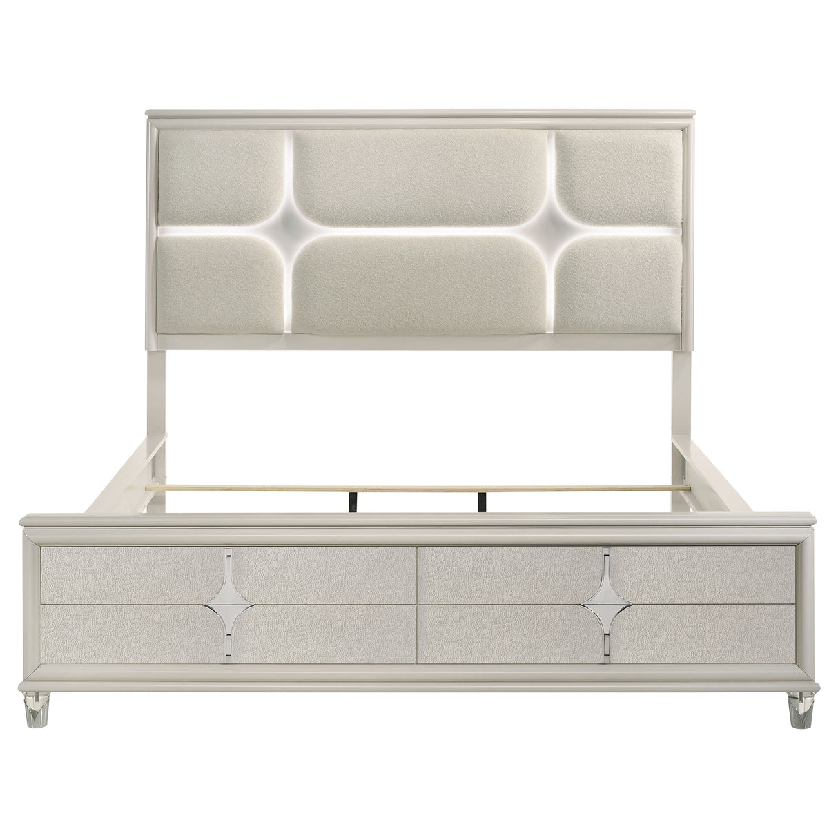 Olivia Pearl White California King Panel Bed Led Headboard