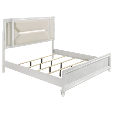 Marmore White 64-Inch Queen Panel Bed Led Headboard
