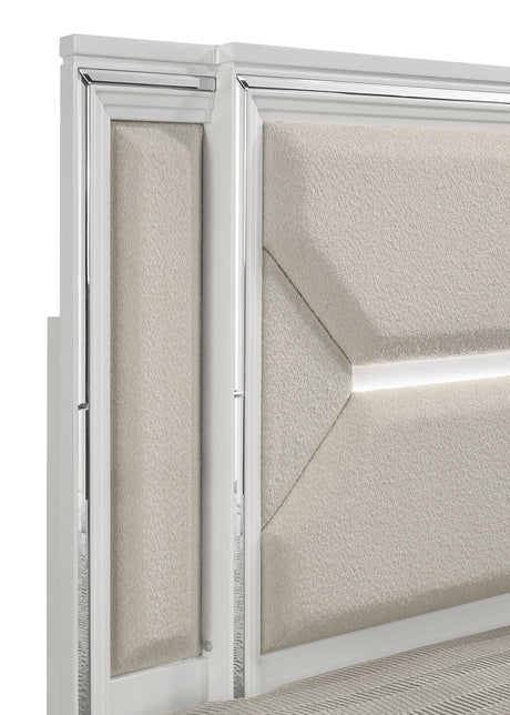 Marmore White 64-Inch Queen Panel Bed Led Headboard