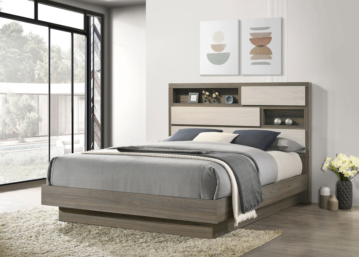Fenwick Grey Oak/Almond California King Bed Bookcase Headboard Oak