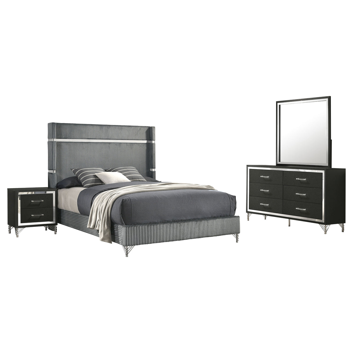 Lucia Grey 4-Piece Eastern King Bedroom Set Grey Black