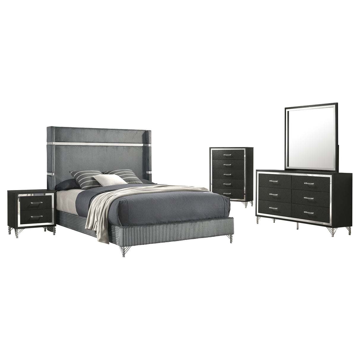 Lucia Grey 5-Piece Eastern King Bedroom Set Black